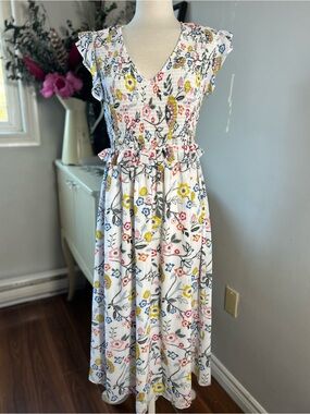 M&S Collection Petite Size 12 Floral Ruffle Sleeve Smocked Maxi Dress